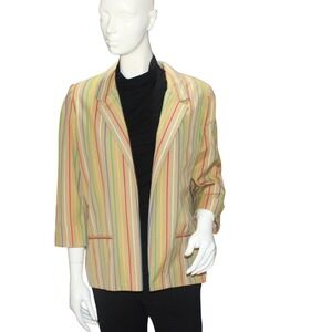 Vintage Goudchaux's Maison Blanche Beige Striped Blazer Japan Made